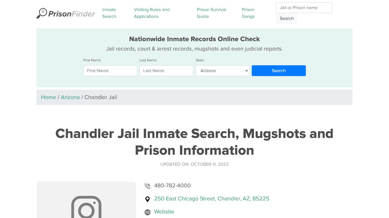 Chandler Jail Inmate Search, Mugshots and Prison Information